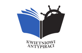 logo akcji Kwietniowi Antypiraci - otwarta książka z której wystaje ster