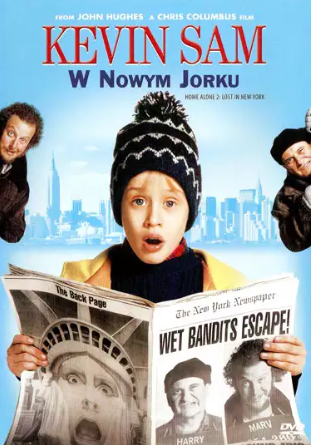 okładka płyty dvd przedstawia przerażonego chłopca trzymającego gazetę. W tel dwóch bandziorów