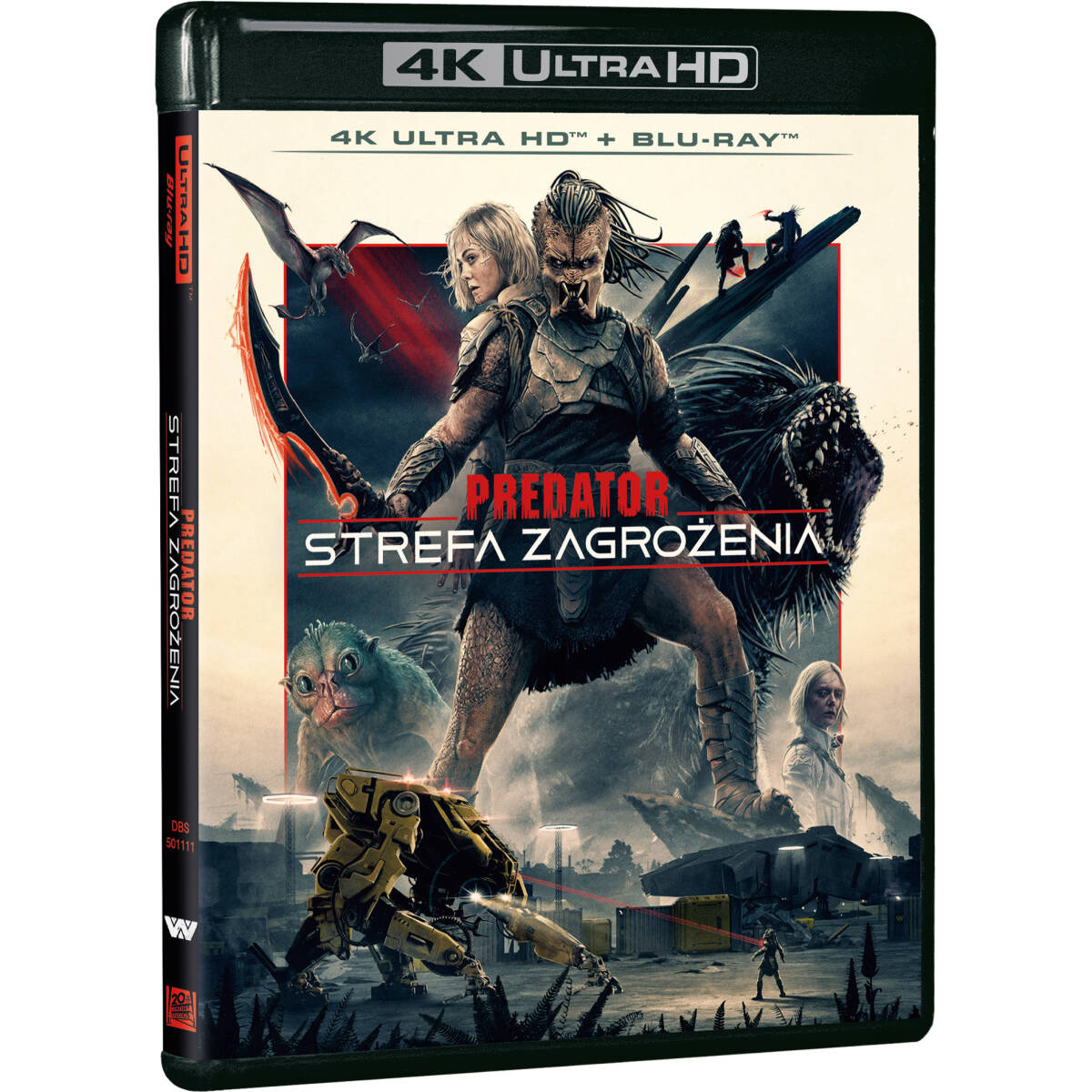 okładka płyty dvd, monstrualna postać w dredach, zbroi i masce, za jej plecami blondynka z ranami na twarzy, pod nogami zniszczony świat z robotami