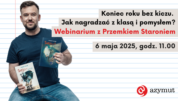Mężczyzna trzyma w rękach dwie książki, napis z tytułem i datą webinarium, o których jest artykuł.